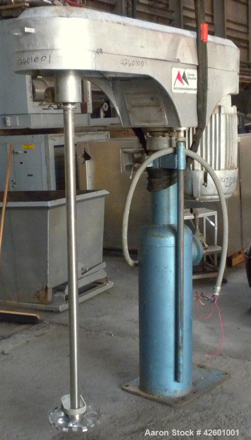 Used Morehouse Cowles Hi-Shear Dissolver, Model 520-VHV. (1) 2" Diameter x 60" long 316 stainless steel shaft with a 12’’ diameter sawtooth blade. Will center in a container up to 49-1/2" diameter. 2...