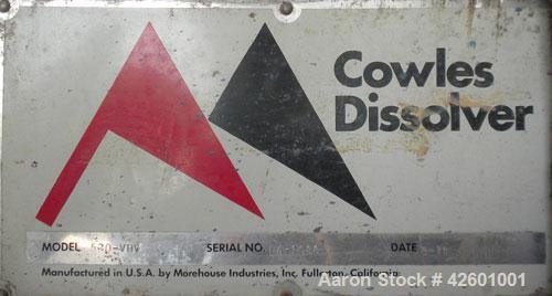 Used Morehouse Cowles Hi-Shear Dissolver, Model 520-VHV. (1) 2" Diameter x 60" long 316 stainless steel shaft with a 12’’ diameter sawtooth blade. Will center in a container up to 49-1/2" diameter. 2...