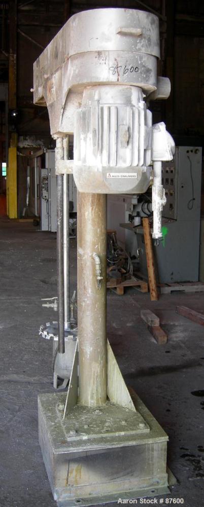 USED: Cowles dissolver, model 520VHV. 2" diameter x 56" long stainless steel shaft with a 16" diameter sawtooth blade. Will center in an approx 48" diameter can. 270 degree swing, 50-300 gallon batch...