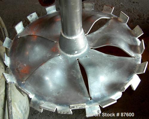 USED: Cowles dissolver, model 520VHV. 2" diameter x 56" long stainless steel shaft with a 16" diameter sawtooth blade. Will center in an approx 48" diameter can. 270 degree swing, 50-300 gallon batch...