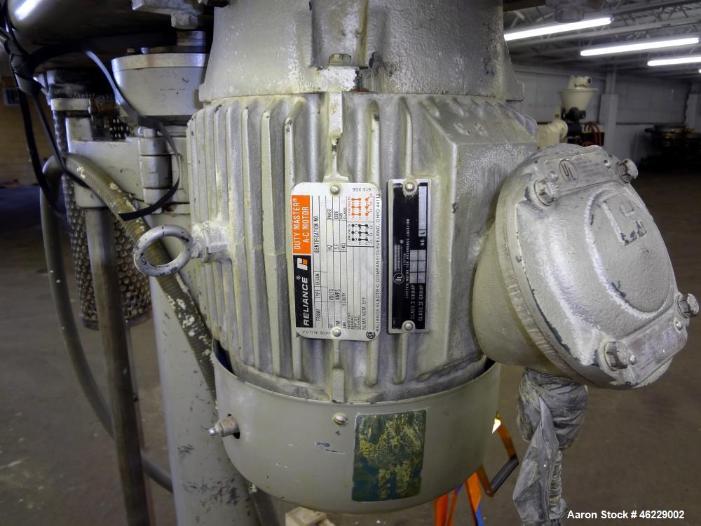 Used Cowles Disperser, Model W-24-1X. 304 Stainless steel shaft 1-3/4" diameter x 46" long (no mixing blade). Driven by 10 hp, 3/60/230/460 volt, 1755 rpm xp motor. Air over oil lift with tank, manua...