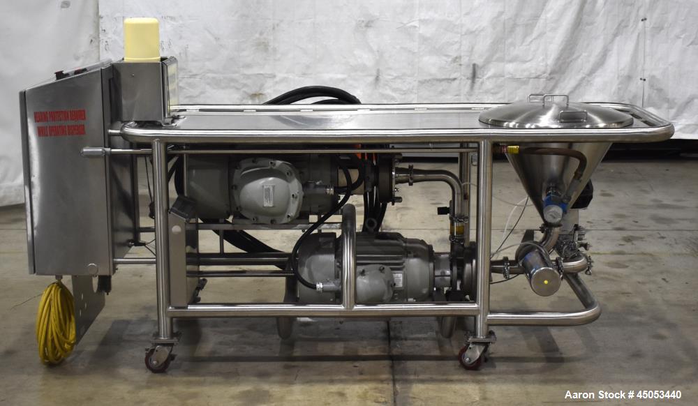 Used Fristam Powder / Disperser Mixer, Model PM 20-53, Stainless Steel. 24" Diameter funnel opening with cover. Maximum flow rate 125 gpm (28 m3/hr). Includes Fristam model FZX 2200 liquid ring pump,...