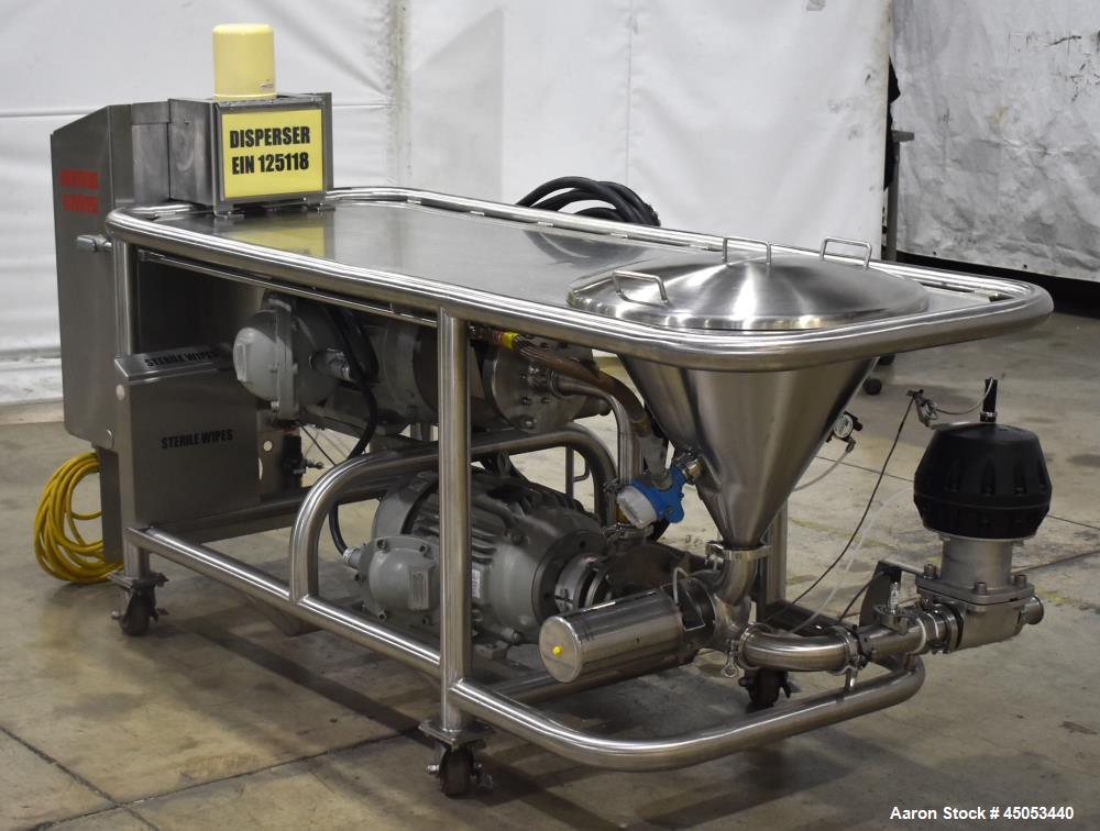 Used Fristam Powder / Disperser Mixer, Model PM 20-53, Stainless Steel. 24" Diameter funnel opening with cover. Maximum flow rate 125 gpm (28 m3/hr). Includes Fristam model FZX 2200 liquid ring pump,...