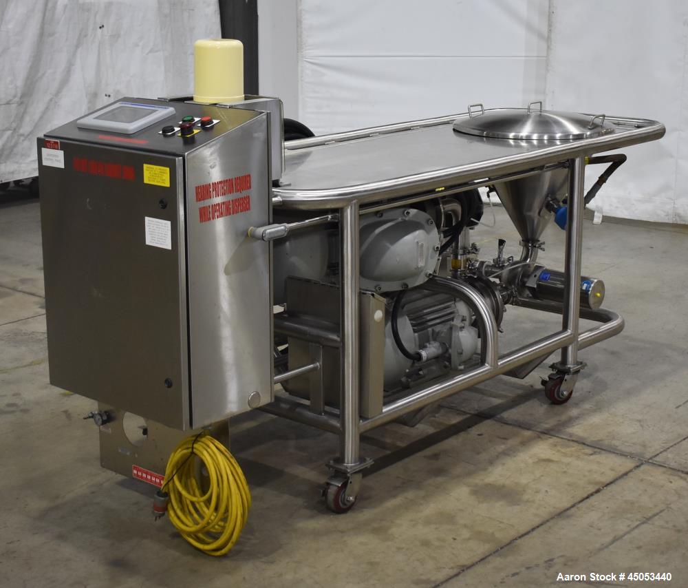 Used Fristam Powder / Disperser Mixer, Model PM 20-53, Stainless Steel. 24" Diameter funnel opening with cover. Maximum flow rate 125 gpm (28 m3/hr). Includes Fristam model FZX 2200 liquid ring pump,...