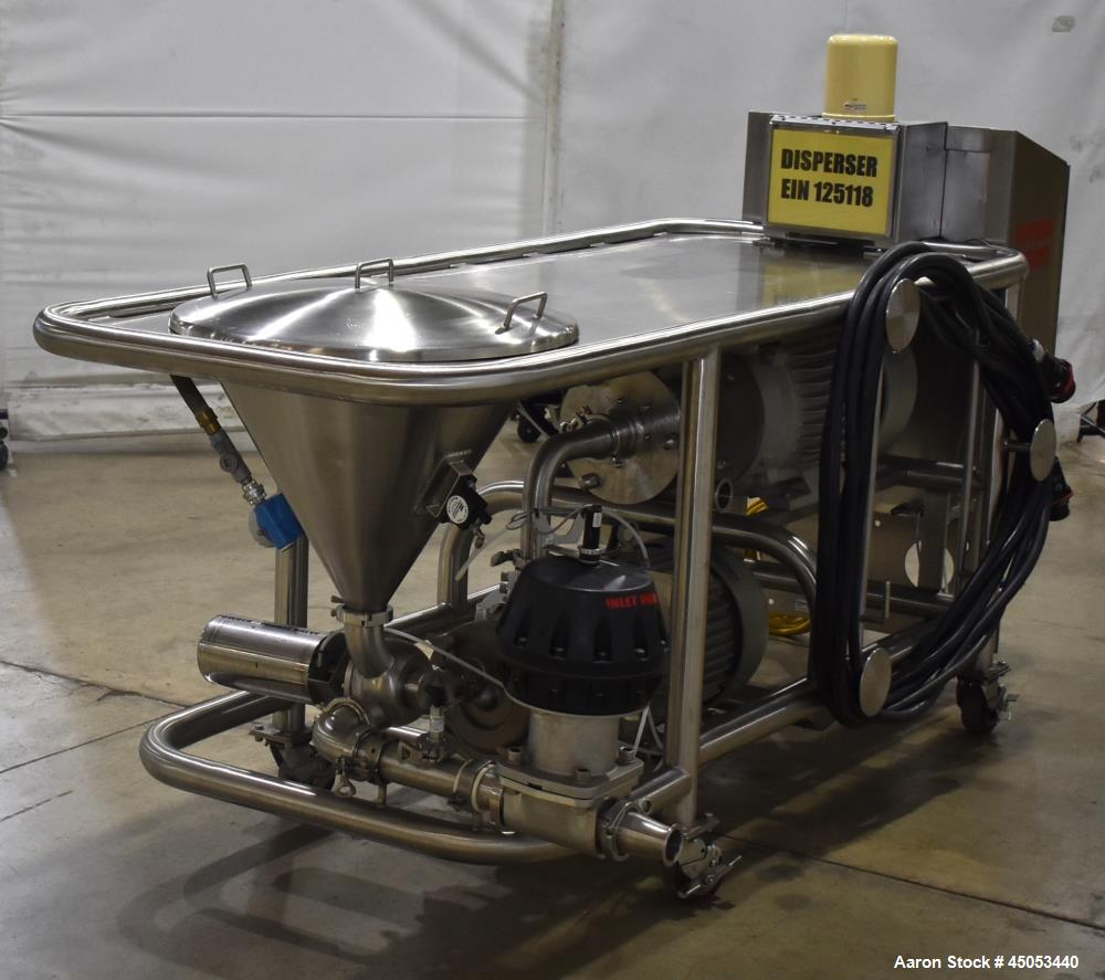 Used Fristam Powder / Disperser Mixer, Model PM 20-53, Stainless Steel. 24" Diameter funnel opening with cover. Maximum flow rate 125 gpm (28 m3/hr). Includes Fristam model FZX 2200 liquid ring pump,...
