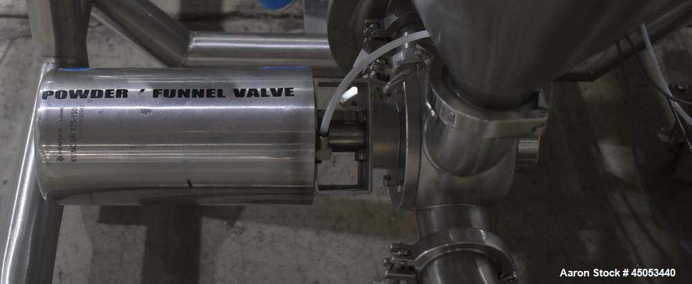 Used Fristam Powder / Disperser Mixer, Model PM 20-53, Stainless Steel. 24" Diameter funnel opening with cover. Maximum flow rate 125 gpm (28 m3/hr). Includes Fristam model FZX 2200 liquid ring pump,...