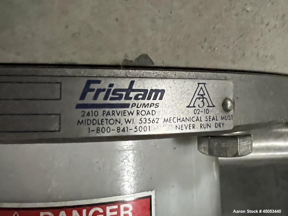 Used Fristam Powder / Disperser Mixer, Model PM 20-53, Stainless Steel. 24" Diameter funnel opening with cover. Maximum flow rate 125 gpm (28 m3/hr). Includes Fristam model FZX 2200 liquid ring pump,...