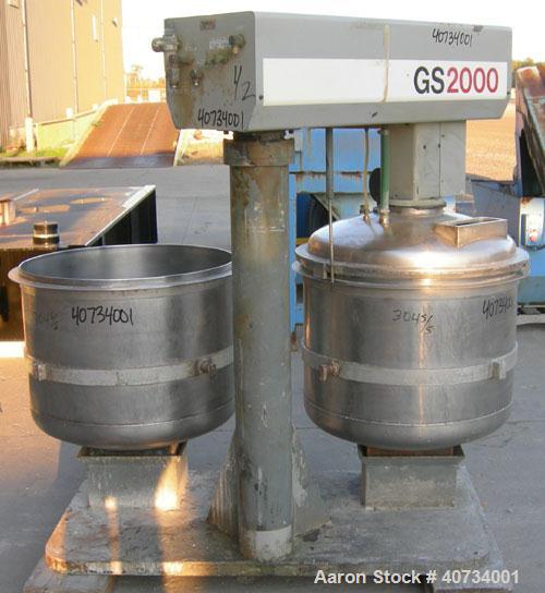 Used Gruber Tech Vacuum Mixer, model GS2000, 304 stainless steel. Dual stationary non-jacketed mixing cans, approximately 55 gallon, 500 pound capacity each. 28'' diameter x 24'' deep. Stainless stee...