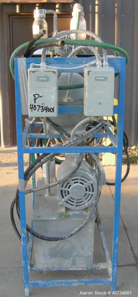 Used Gruber Tech Vacuum Mixer, model GS2000, 304 stainless steel. Dual stationary non-jacketed mixing cans, approximately 55 gallon, 500 pound capacity each. 28'' diameter x 24'' deep. Stainless stee...