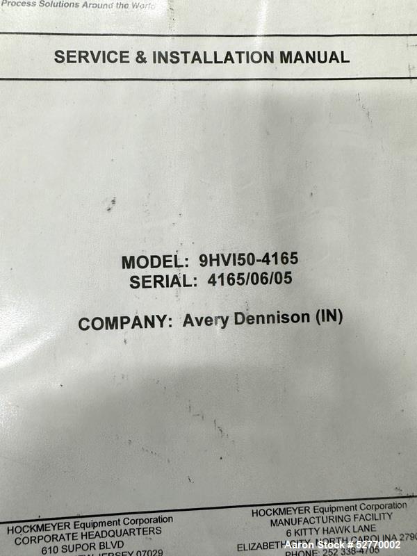 Used-Hockmeyer Model 9HV150/4165 Disperser Mixer. Stainless steel shaft with blade. Driven by a 50hp, 3/60/230/460 volt, 177...