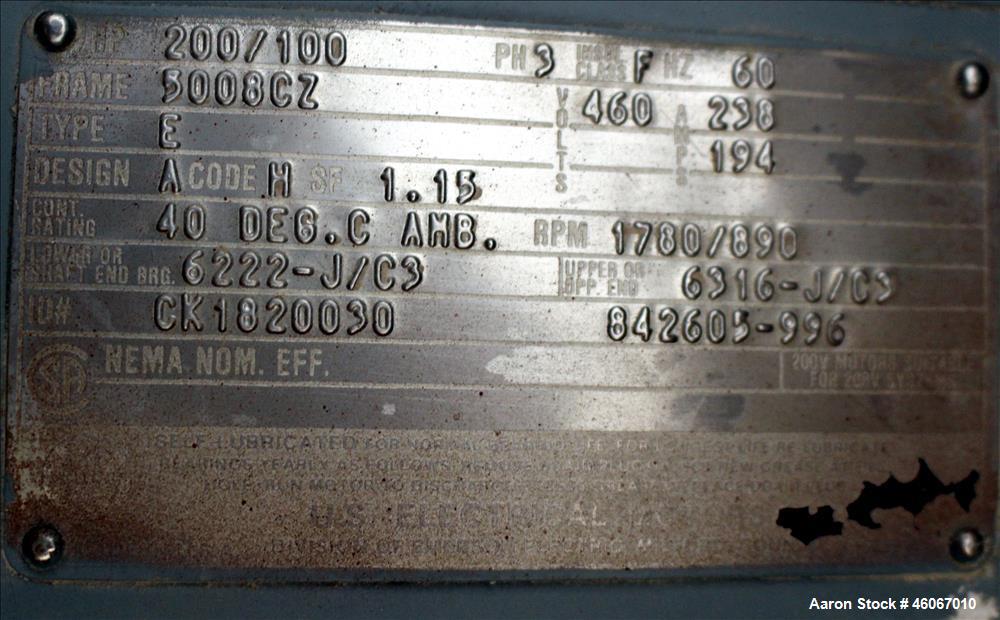 Used Disperser. Approximately 4-1/2" diameter x 7' long 304 stainless steel shaft with 26" diameter mixing blade. Driven by 200 hp, 3/60/460 volt, 1780 rpm XP motor. Has Robicon control panel with AE...
