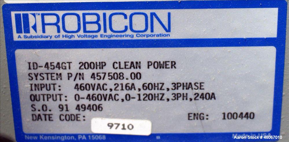 Used Disperser. Approximately 4-1/2" diameter x 7' long 304 stainless steel shaft with 26" diameter mixing blade. Driven by 200 hp, 3/60/460 volt, 1780 rpm XP motor. Has Robicon control panel with AE...