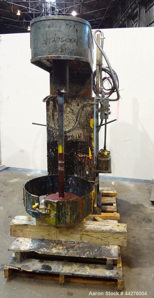 Used Hockmeyer Discperser, Model M. (1) Approximate 2" diameter x 35" long carbon steel shaft with a saw tooth blade. Will center in an approximate 24" diameter can. Manual raise, and lower with a ti...