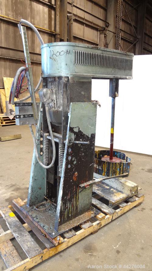 Used Hockmeyer Discperser, Model M. (1) Approximate 2" diameter x 35" long carbon steel shaft with a saw tooth blade. Will center in an approximate 24" diameter can. Manual raise, and lower with a ti...