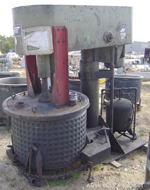 Used Jaygo Disperser, Model D4. Driven by a  20 hp, 3/60/230/460 volt, 1755 rpm XP motor. Includes (5) approximately 80 gallon stainless steel jacketed mixing tanks.