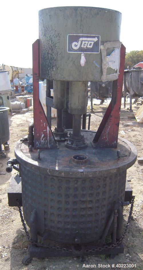 Used Jaygo Disperser, Model D4. Driven by a  20 hp, 3/60/230/460 volt, 1755 rpm XP motor. Includes (5) approximately 80 gallon stainless steel jacketed mixing tanks.