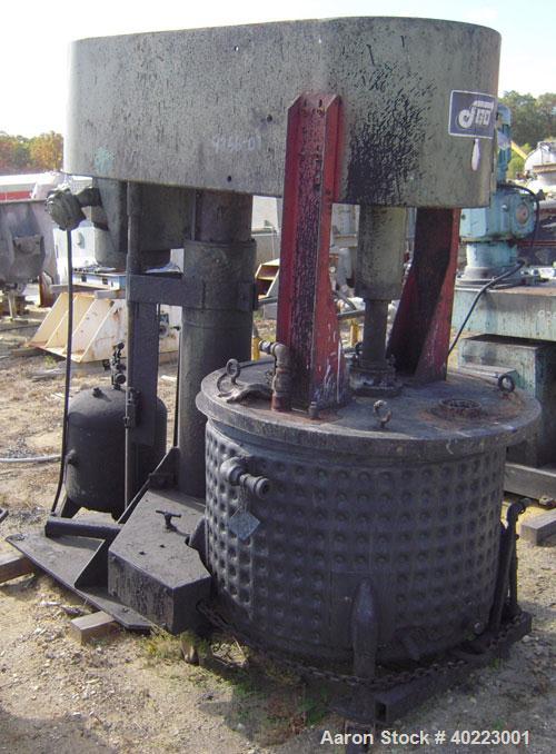 Used Jaygo Disperser, Model D4. Driven by a  20 hp, 3/60/230/460 volt, 1755 rpm XP motor. Includes (5) approximately 80 gallon stainless steel jacketed mixing tanks.