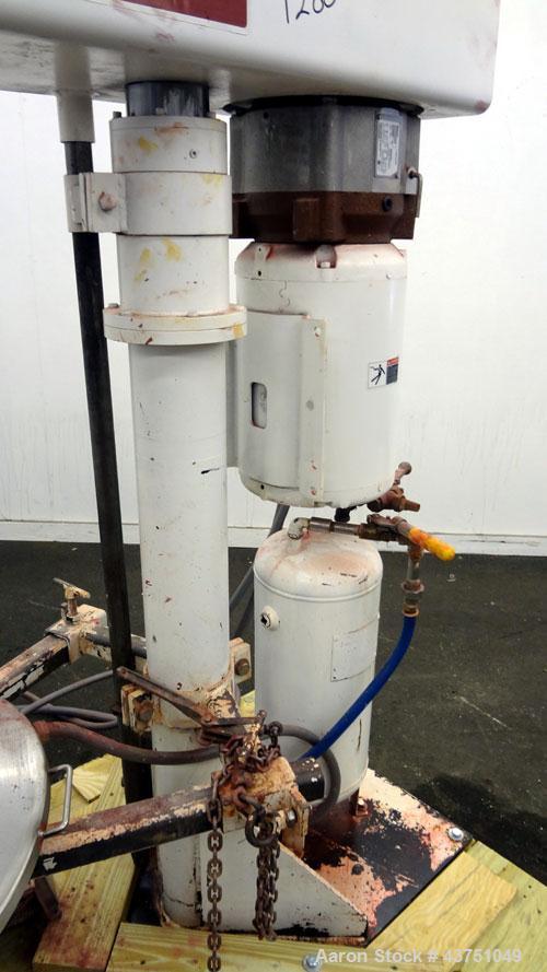 Used Jaygo Variable High Speed High Shear Disperser, Model HS-7510. (1) 2" Diameter stainless steel shaft with an 8" diameter sawtooth blade. Air/oil lift, 360 degree rotation, approximately 500-2500...