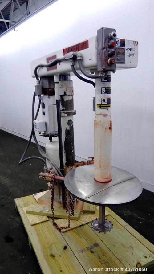 Used Jaygo Variable High Speed High Shear Disperser, Model HS-7510. (1) 2" Diameter stainless steel shaft with an 8" diameter sawtooth blade. Air/oil lift, 360 degree rotation, approximately 500-2500...