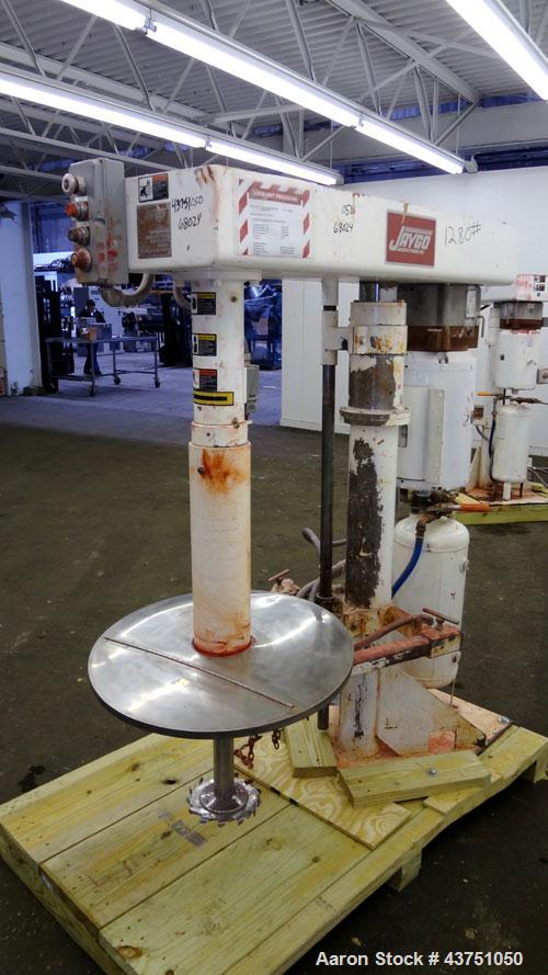 Used Jaygo Variable High Speed High Shear Disperser, Model HS-7510. (1) 2" Diameter stainless steel shaft with an 8" diameter sawtooth blade. Air/oil lift, 360 degree rotation, approximately 500-2500...