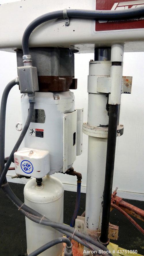 Used Jaygo Variable High Speed High Shear Disperser, Model HS-7510. (1) 2" Diameter stainless steel shaft with an 8" diameter sawtooth blade. Air/oil lift, 360 degree rotation, approximately 500-2500...