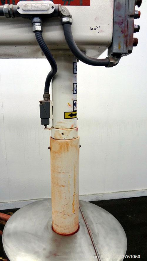 Used Jaygo Variable High Speed High Shear Disperser, Model HS-7510. (1) 2" Diameter stainless steel shaft with an 8" diameter sawtooth blade. Air/oil lift, 360 degree rotation, approximately 500-2500...