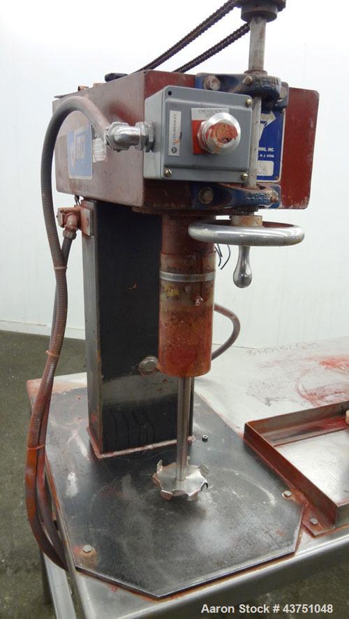 Used Jaygo Bench Top Lab Disperser, Model HS123. Approximate 7/8" diameter shaft with a 4-1/2" diameter sawtooth blade, driven by a 2 hp, 3/60/230/460 volt, 1725 rpm XP motor. Manual lift. Will cente...