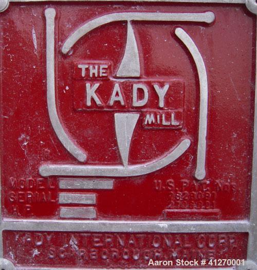 Used Kady Mill, Model 4A-C, 304 Stainless Steel. 250 gallon operating volume. 42" diameter x 50" deep stainless steel jacketed tank, rated up to 20 psi. Top 1/2 hinged cover with set in safety grate....