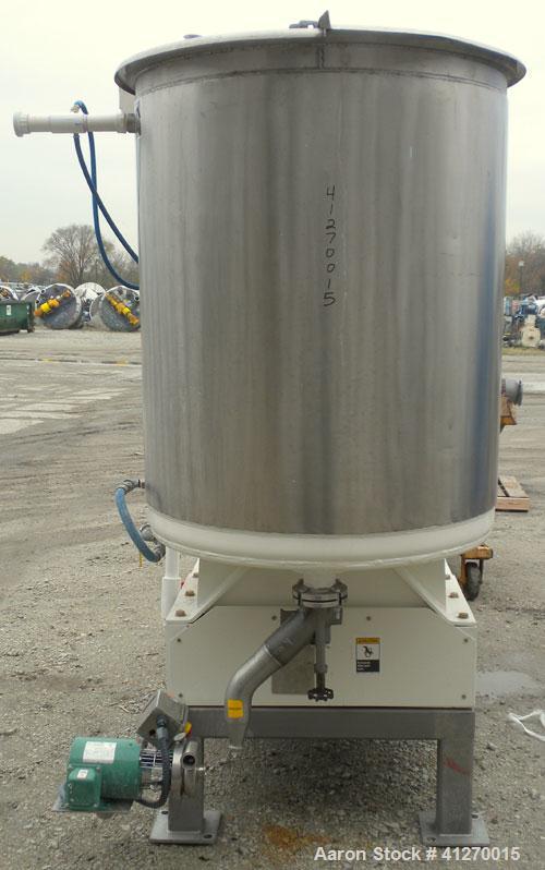Used Kady Mill, Model 4A-C, 304 stainless steel. 250 gallon operating volume. 42" diameter x 50" deep stainless steel jacketed tank, rated up to 20 psi. Top 1/2 hinged cover with set in safety grate....