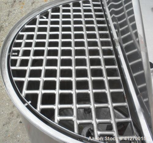 Used Kady Mill, Model 4A-C, 304 stainless steel. 250 gallon operating volume. 42" diameter x 50" deep stainless steel jacketed tank, rated up to 20 psi. Top 1/2 hinged cover with set in safety grate....