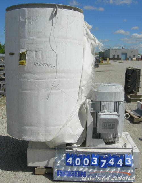 Used Kady Mill, Model 5C, 304 Stainless Steel. Approximately 300 gallon capacity. 42" diameter x 68" deep tank. 8" diameter bottom blade, driven by a 125 hp motor. Top entering agitator with sweep bl...