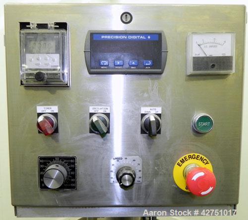 Used Keith Machinery Disperser Mixer. Approximate 5 gallon batch size, 14" rise. 1-1/2" Diameter X 14-3/4" long 304 stainless steel shaft with a 3 blade bow tie type blade. Driven by a 2hp, 3/60/230/...
