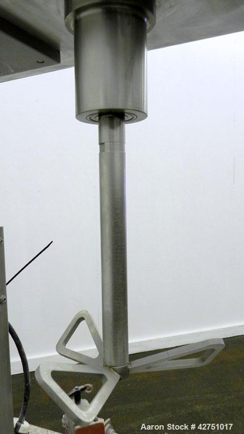 Used Keith Machinery Disperser Mixer. Approximate 5 gallon batch size, 14" rise. 1-1/2" Diameter X 14-3/4" long 304 stainless steel shaft with a 3 blade bow tie type blade. Driven by a 2hp, 3/60/230/...
