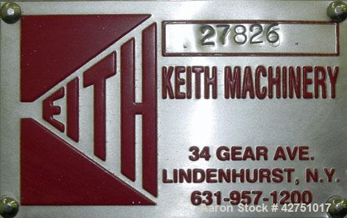 Used Keith Machinery Disperser Mixer. Approximate 5 gallon batch size, 14" rise. 1-1/2" Diameter X 14-3/4" long 304 stainless steel shaft with a 3 blade bow tie type blade. Driven by a 2hp, 3/60/230/...