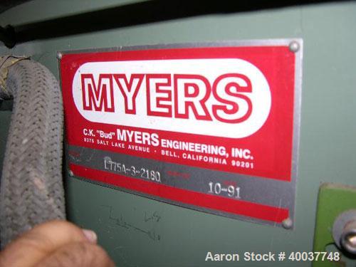 Used Myers Disperser, Model L775-3, stainless steel shaft and blade, 28" long shaft, 3" diameter blade, 3 HP 230/460 Volt XP motor, variable speed, air over oil hydraulic lift with tank, approx. 24" ...