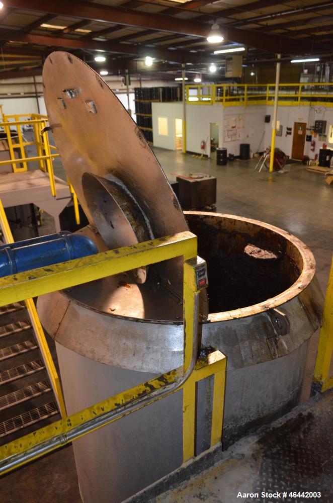 Used J.H. Day Daymax Disperser, 550 Gallon Working Capacity (660 Total), 304 Stainless Steel. Carbon steel vertical jacketed tank approximate 52" diameter x 65" straight side. Flat bolt on top 3/4 hi...