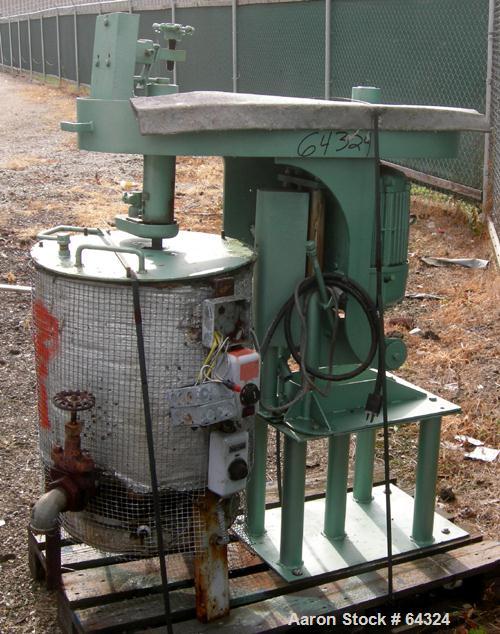 USED: Cowles dissolver model 5VTV. Capacity 5 to 20 gallon batches,5" dia dispersion blade, 1" dia x 17" long shaft, 18" dia x 19" deepmixing tank (20 gallon), stainless steel clad with 2 half covers...