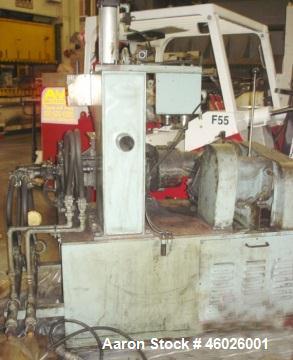 Used Moriyama Kneader Mill, Batch Mixer/Compounder, Model D3-7.5. 3 Liter mixing capacity, speeds front approximately 25 to 100 rpm. Single ram air cylinder feed, manual crank tilt bowl. Driven by a ...