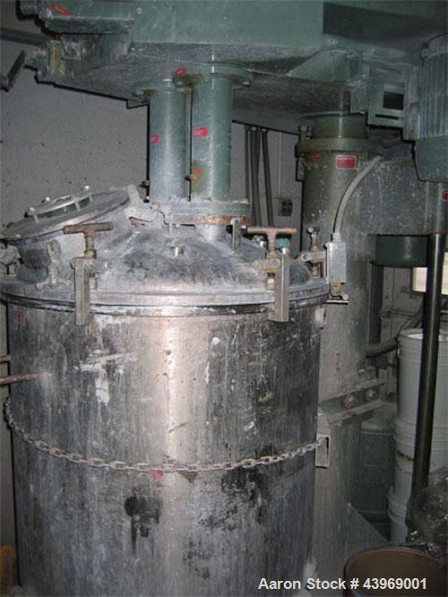 0Used-Myers 550/500A Tri-Shaft Mixer.  Includes (2) 160 gallon jacketed stainless steel tanks; hydraulic ram press for dispensing; 15 hp, 7.5 hp, 25 hp motors.  Unit has a hood and can operate in a v...