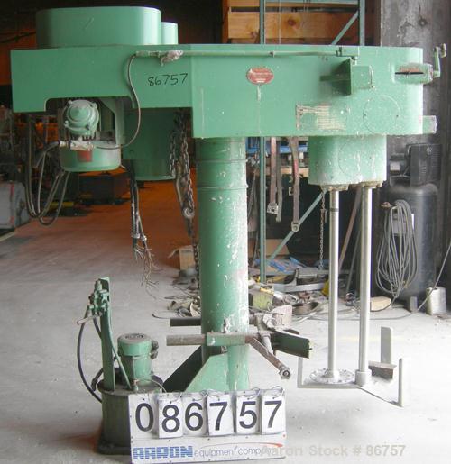 USED: Myers dual shaft disperser, model 550E. (2) 2" diameter shafts, (1) with a 10" diameter standard disk blade, (1) low profile sweep blade with scrapers. 2 hp hydraulic lift, approximately 63-1/2...
