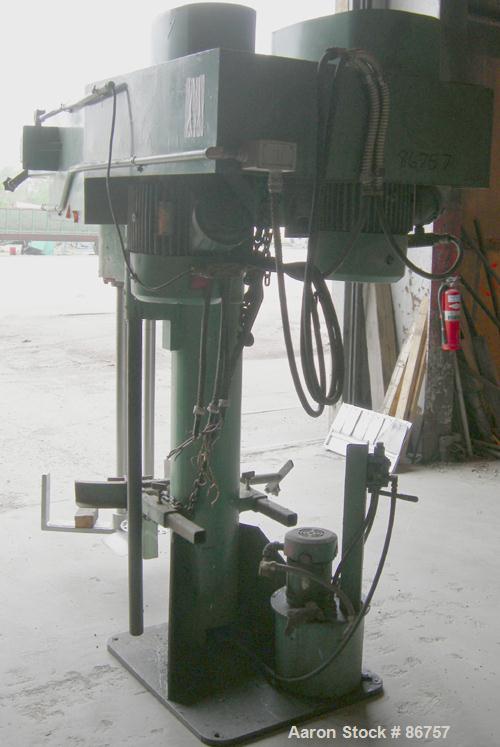 USED: Myers dual shaft disperser, model 550E. (2) 2" diameter shafts, (1) with a 10" diameter standard disk blade, (1) low profile sweep blade with scrapers. 2 hp hydraulic lift, approximately 63-1/2...