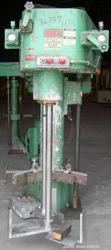 USED: Myers dual shaft disperser, model 550E. (2) 2" diameter shafts, (1) with a 10" diameter standard disk blade, (1) low profile sweep blade with scrapers. 2 hp hydraulic lift, approximately 63-1/2...