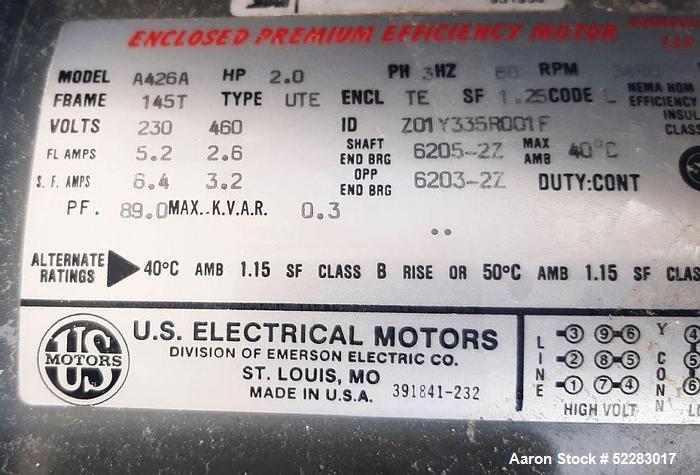 Usado- Mezclador de dispersión Myers 2 HP, Modelo 775A-2. Incluye eje de acero inoxidable y cuchilla de dispersión. Accionad...