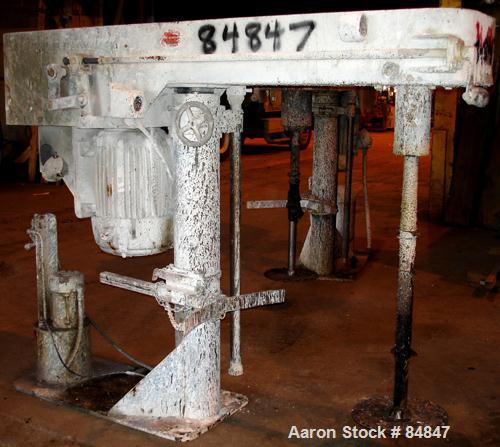 Used Myers Heavy Duty Disperser, Model 800-30. 2" diameter stainless steel shaft with 16" diameter sawtooth blade. Will center in an approximate 56" diameter can. Manual variable speed, speed range a...