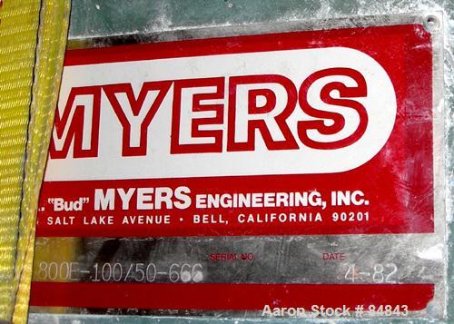 Used Myers Heavy Duty Disperser, Model 800E-100-50. 3-1/2" diameter x 86" long stainless steel shaft with 22" diameter sawtooth blade. Will center in an approximate 78" diameter can. Speed range appr...