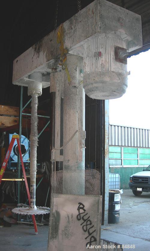 USED: Myers heavy duty disperser, model 800E-150-75. 4" diameter x 86" long stainless steel shaft with 32" diameter sawtooth blade. Will center in an approx 78" diameter can. Speed range approx 1500-...