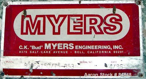 USED: Myers heavy duty disperser, model 800E-150-75. 4" diameter x 86" long stainless steel shaft with 32" diameter sawtooth blade. Will center in an approx 78" diameter can. Speed range approx 1500-...
