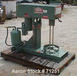 USED: Myers dual shaft mixer, model L550A-2-984.  (2) 1" diameter shafts, (1) with a 4" diameter sawtooth blade.  (1) with a 9" diameter 2 blade open bowtie style blade.  Air over oil lift, max heigh...