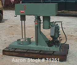 USED: Myers dual shaft mixer, model L550A-2-984.  (2) 1" diameter shafts, (1) with a 4" diameter sawtooth blade.  (1) with a 9" diameter 2 blade open bowtie style blade.  Air over oil lift, max heigh...