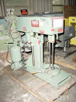 USED: Myers dual shaft mixer, model L550A-2-984.  (2) 1" diameter shafts, (1) with a 4" diameter sawtooth blade.  (1) with a 9" diameter 2 blade open bowtie style blade.  Air over oil lift, max heigh...